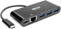 Tripp Lite USB C to Gigabit Ethernet Adapter Converter Docking Station w/USB-A Hub Gbe &amp PD Charging Thunderbolt 3 USB Type C Black (U460-003-3AGB-C)