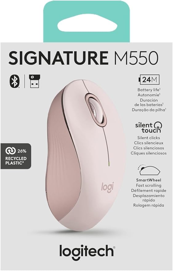 Logitech Signature M550 Wireless Mouse - for Small to Medium Sized Hands 2-Year Battery Silent Clicks Bluetooth Multi-Device Compatibility - Rose