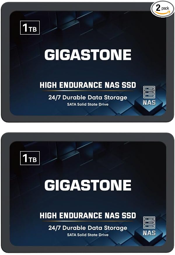 Gigastone 【NAS Certified】 High Endurance 1TB SSD (2-Pack) for Gaming/PC/Laptop/NAS SSD TLC 24/7 Reliable 2.5 SATA Internal Solid State Drives RAID Data Storage 2.5 inches SATA 3.0