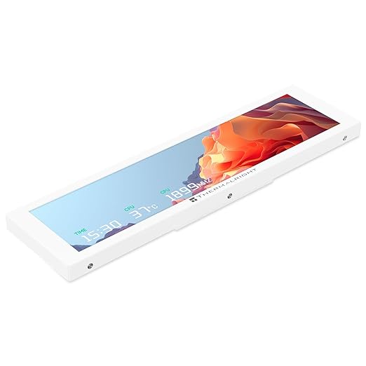 Trofeo Vision 9.16 LCD Real-Time PC Monitoring Screen 1920×480 Case Display USB Type-C Single Cable Hardware Stats and GIF Display for Desktop PC (White)