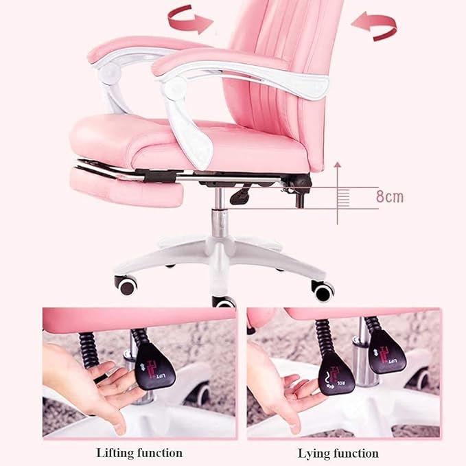 Katzowen Office Computer Chair Gaming Chair for Girls Leather Executive Office Chair High-Back Computer Desk Chair with Adjustable Headrest and Footrest Pink