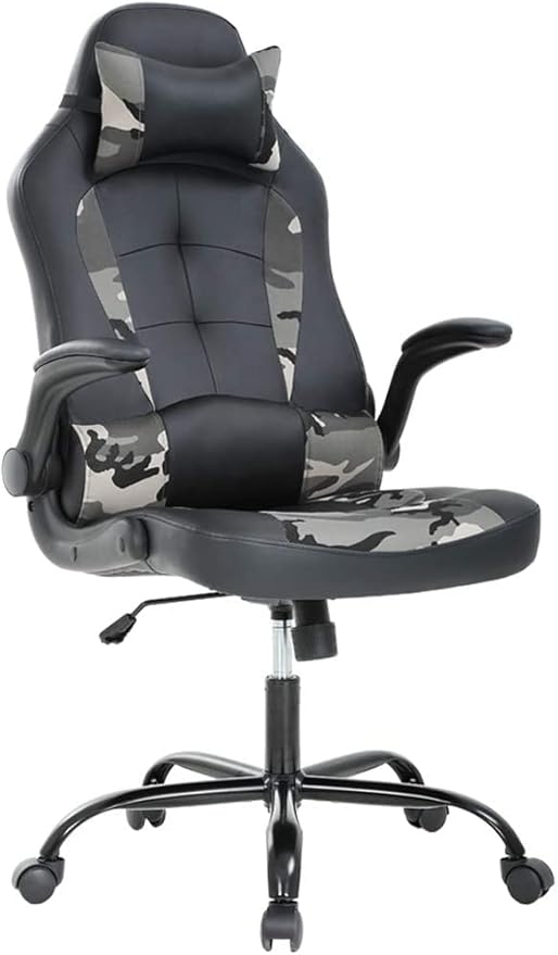 Gaming Desk Chair PC Gaming Chair Gamer Chair Comftorable Ergonomic PU Leather Computer Office Chair with Lumbar Support Flip Up Arms High Back Executive Gaming Stuff for Girl Kids Adults (Camo)