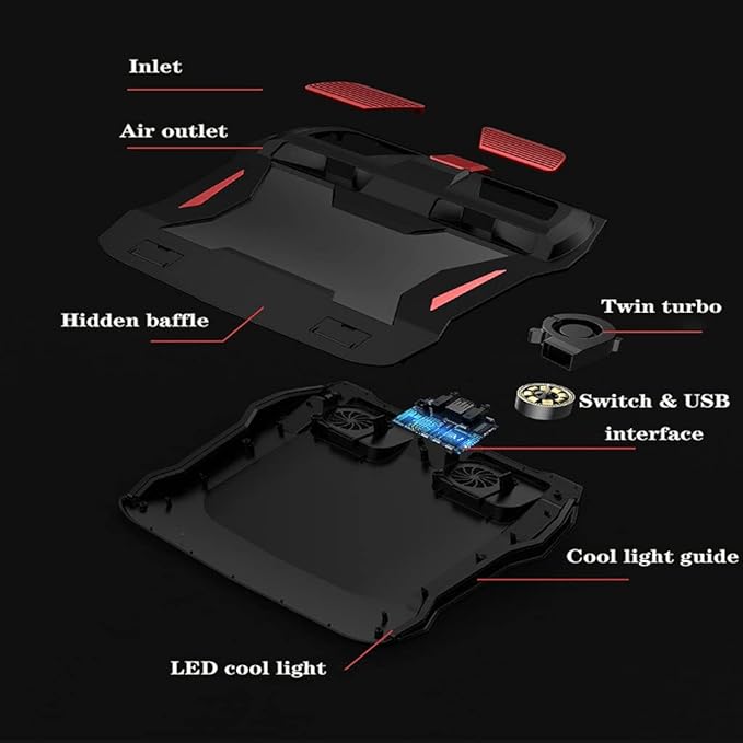 JSEIAJB RGB Gaming Laptop Cooler Adjustable Notebook Stand 3000 RPM Powerful Air Flow Cooling Pad for 12-17 Inch Laptop