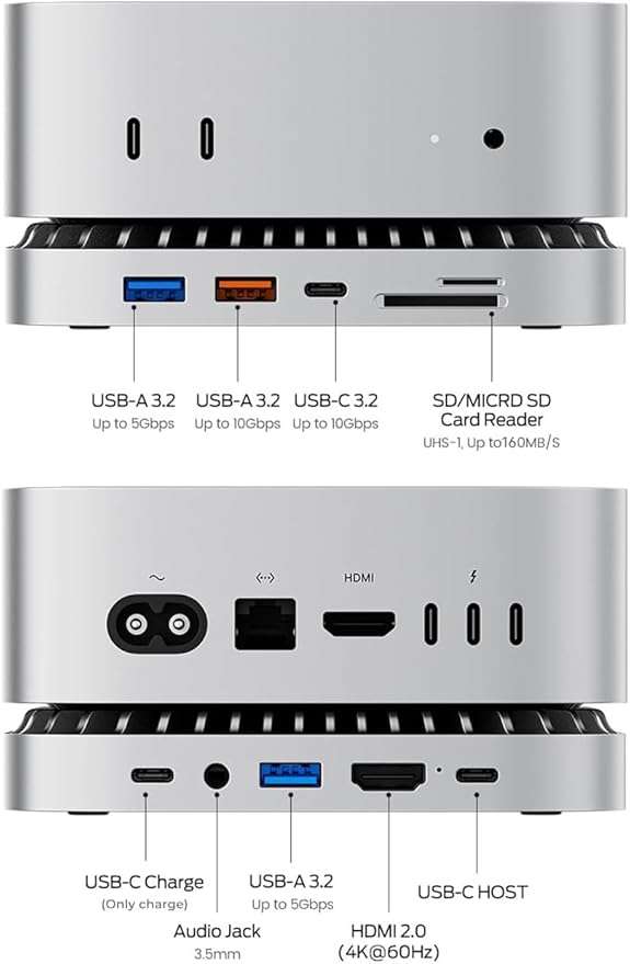 GIISSMO Mac mini M4 Dock with 4K@60 HDMI 8TB M.2 NVMe SSD Enclosure Mac mini Hub &amp Stand for Mac mini M4 and M4 Pro 2024 (10G USB A/C 5G USB A*2 USB-C Charge SD/TF Audio)