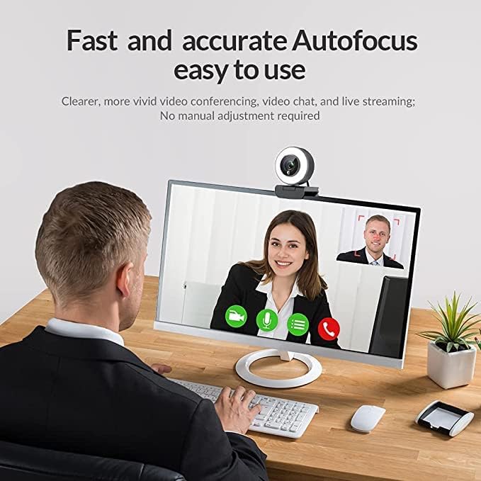 Angetube Streaming 1080P HD Webcam Built in Adjustable Ring Light and Mic. Advanced autofocus AF Web Camera for Google Meet Gamer Facebook YouTube Streamer