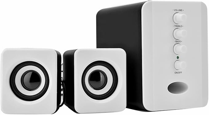 Computer Speaker Mini USB 2.1 Wired Combination Speaker Bass Music Player Subwoofer for Phone Laptop PC for Home Office (Black and White)