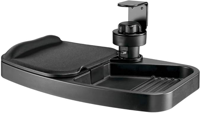 TRIPP LITE Under Desk Storage Tray Clamp-on Storage Tray w Mouse Pad Wrist Rest - Office Desk Organizer 360 Swivel 5-Year Warranty (DMUDSC)
