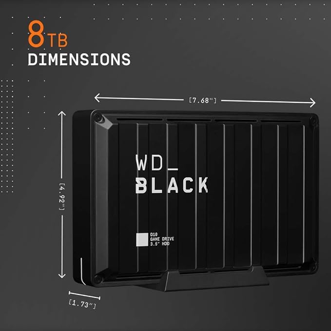 WD_BLACK 8TB D10 Game Drive - Portable External Hard Drive HDD Compatible with Playstation Xbox PC &amp Mac - WDBA3P0080HBK-NESN