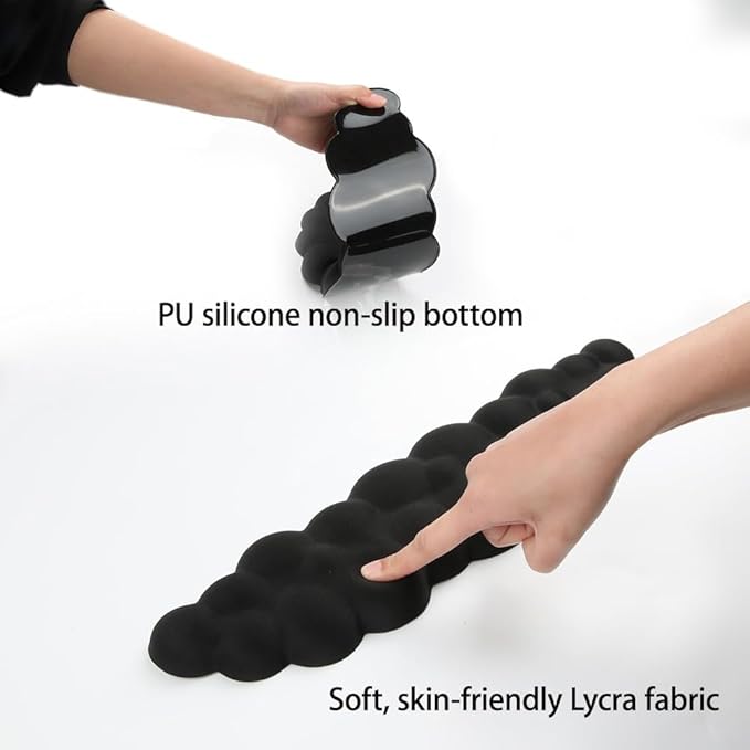 Premium Quality Cloud Wrist Rest Keyboard &amp Mouse Pad Set – Ergonomic Memory Foam Desk Accessories with Wrist Support for Office &amp Gaming – Black Fabric