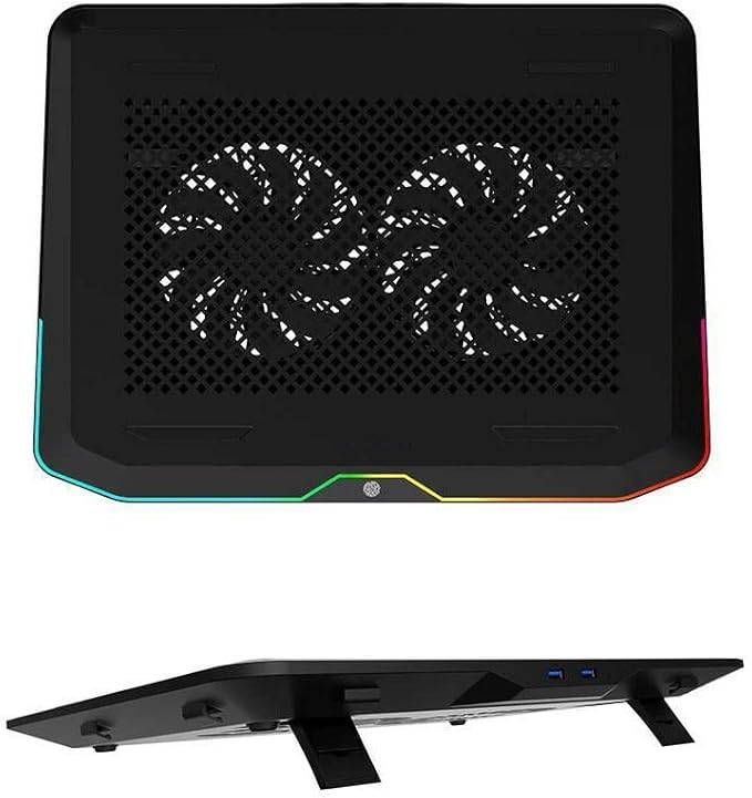 Laptop Cooling Pad Up to 17.3 Inch RGB Laptop Cooler Pad with 2 Cooling Fans Laptop Cooling Stand with 6 Height Adjustable Laptop Fan Two 3.0 USB Ports