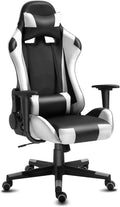 Modern-Depo Gaming Chair with Headrest and Lumbar Support Height Adjustable Swivel Office Chair High-Back Recliner White