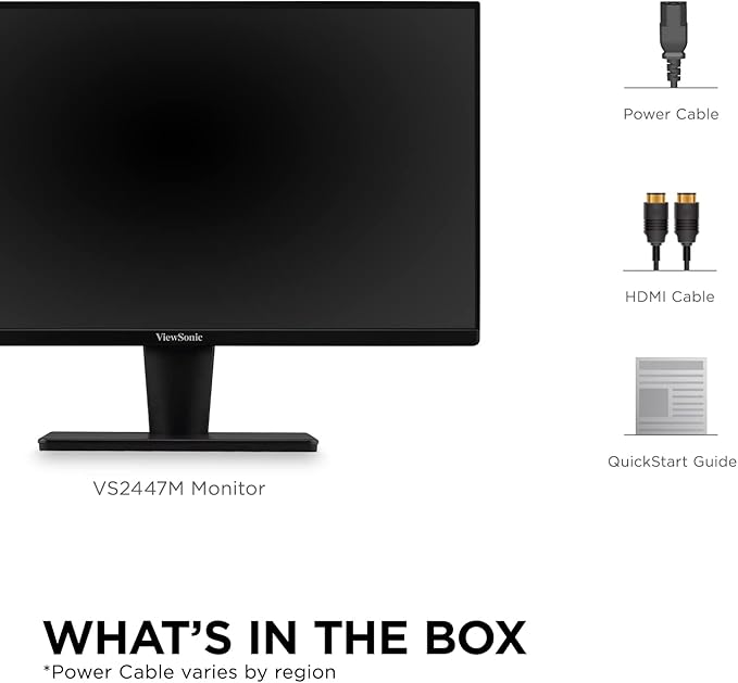 ViewSonic VS2447M 24 Inch 1080p Monitor with 100Hz FreeSync Thin Bezels Eye Care HDMI VGA Inputs for Home and Office