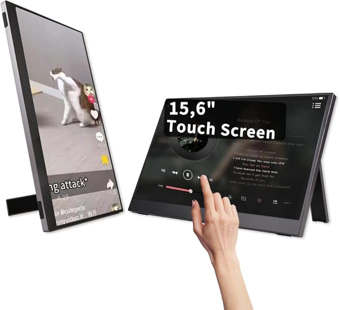 QQU 15.6 Inch Portable Monitor Touchscreen with Stand Portable Travel Monitor 1080P IPS/HDR Laptop Screen Extenderfor Gaming and Computer Display Compatible with Laptop PC Phone PS4/PS5 Switch