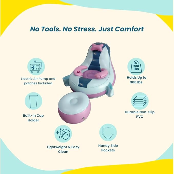Inflatable Gaming Chair for Kids – Supports Up to 300 lbs Includes Air Pump Cup Holder 2 Pockets – Durable Bean Bag Seat Comfy Kids Gaming Chair &amp Top Gamer Chairs for Kid Room