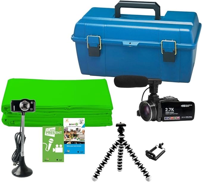 HamiltonBuhl MPSK-L Media Production Studio Kit Large Includes: HB Green Screen Production Kit High-Performance External Microphone Octopus Flexible Mini-Tripod Camera Stand &amp ActionPro Camcord