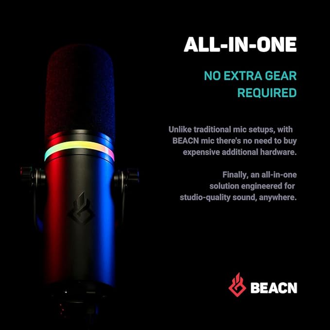 BEACN Dark Dynamic USB Mic for PC - Professional Microphone for Podcast Gaming Streaming - Studio-Quality Desk Mic for YouTube Twitch and Recording. Microphone for PC Gaming &amp Streaming
