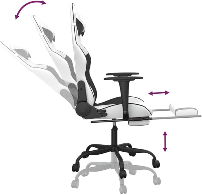 Massage Gaming Chair with FootrestFaux Leather Computer Game ChairMassage Office ChairErgonomic Desk Chair PC Gaming Chair for Adults Teens(White&ampBlack)