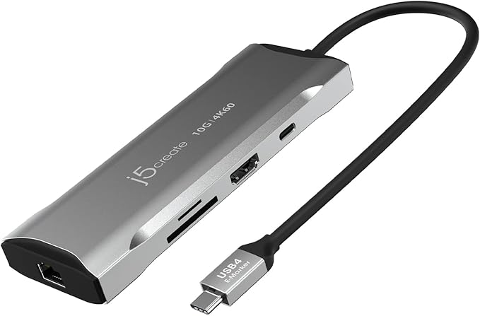 j5create Laptop Docking Station 9-in-1 4K60Hz HDMI USB-C 10Gbps 2 USB-A 10Gbps 100W PD with USB-C 5Gbps Ethernet SD 4.0 Card Reader for MacBook XPS Surface Pro (JCD393)