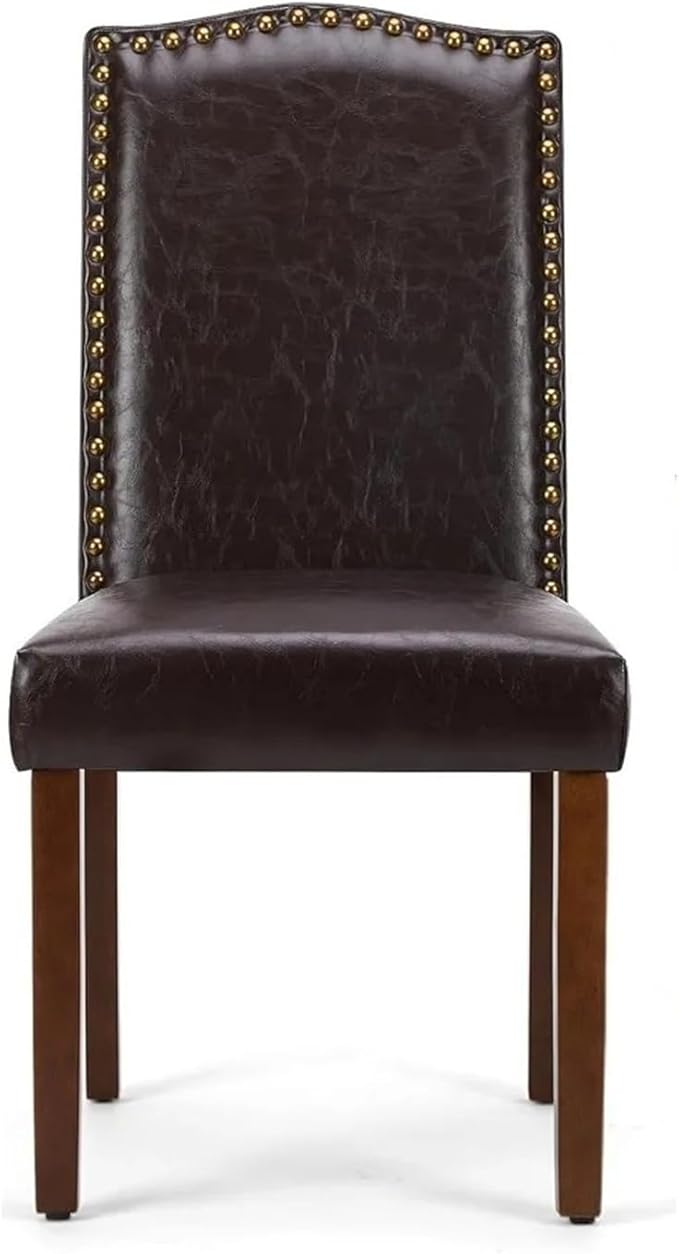 Adjustable Office Computer Chair with Armrest 1pcs Dark Brown Upholstered Leather Dinings Chair for Living Room Kitchen
