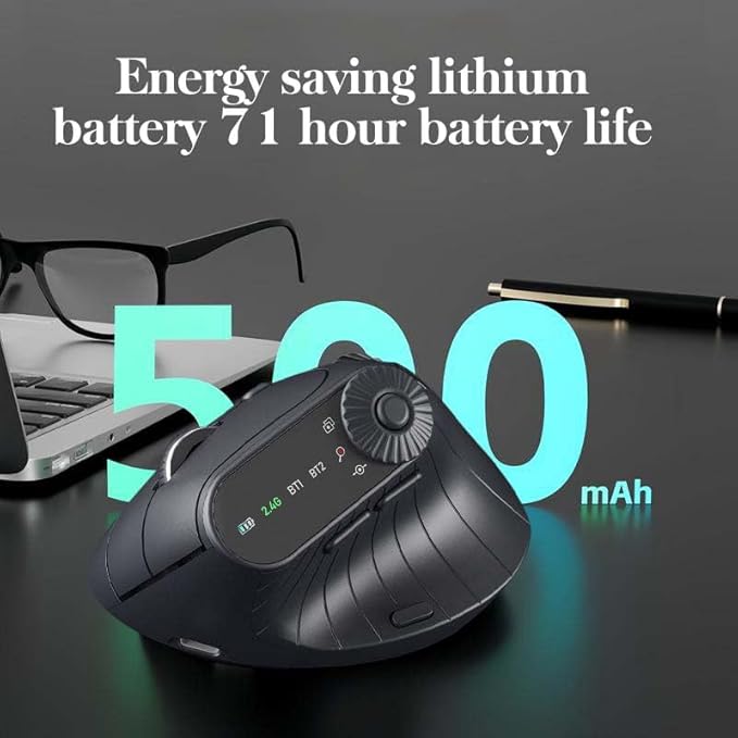 2025 Upgraded Ergonomic Triple-Connect Wireless Mouse Vertical Ergonomic Mouse with 4 Adjustable DPI Bluetooth 5.0&ampUSB Receiver for Laptop/PC/Mac Pain Relief for Office/Gaming/Design (Black)