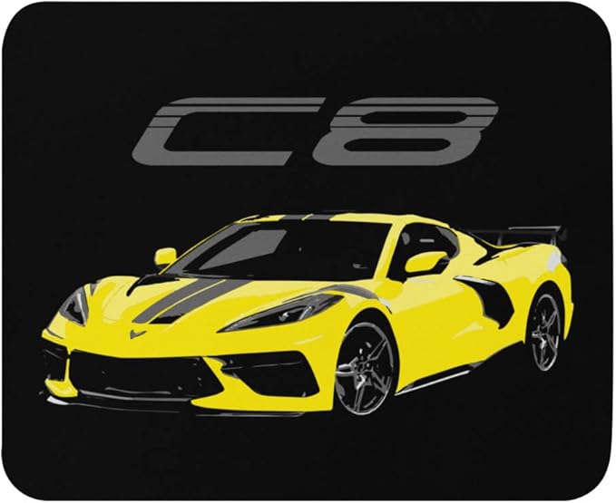 2021 2022 C8 Accelerate Yellow Car Art Mouse Pad Non-Slip Rubber Base | Desk Accessory for Car Enthusiasts