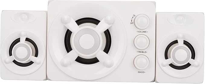 Wired Subwoofer Speakers Plug Play 2.1 USB Powered Stereo Multimedia Speaker with RGB LED Light for PC Laptop 3 Volume Control Knobs (New Version of White)