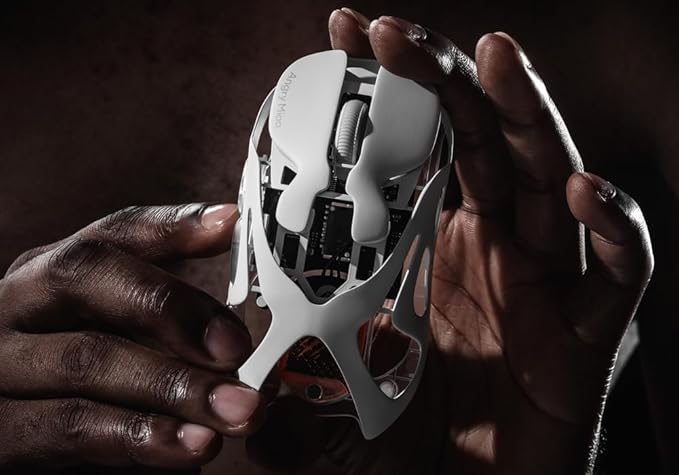 Angry miao AM Infinity Mouse Dual 8K Polling 1.2s Hot-Swap Battery Wireless Programmable for Gaming 49g Metal Ultralight Hollow Design 30000 DPI PAW3950 Laser Sensor 2.4G/Bluetooth/Wired – White