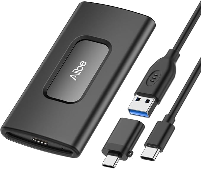 Aiibe 2TB External SSD USB C Portable SSD USB 3.2 Gen 2 Up to 1050MB/s External Hard Drive 2TB External Solid State Drive for iPhone 16/15 Laptop Mac and PS5 (Black)
