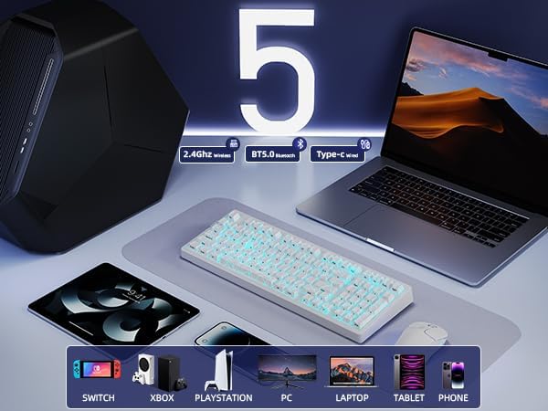 ZORNHER ZH980 Mechanical Keyboard Wireless95% White Creamy Keyboard with Number PadGaming Keyboard with Number PadShine Through Spider Web PC KeycapsCreamy Sounding Linear SwitchesFull Size