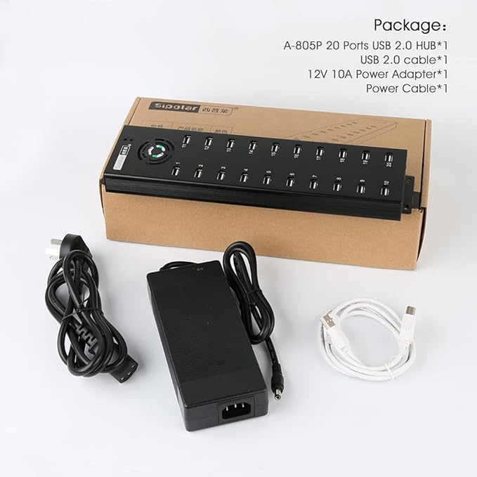 Industrial 20-Port USB 2.0 High Power Hub with up to 1.2A Charging Current per Port