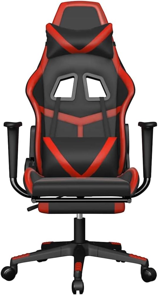 Massage Gaming Chair with Footrest Black &amp Red Faux Leather Ergonomic Reclining Computer Desk Chair for Adults