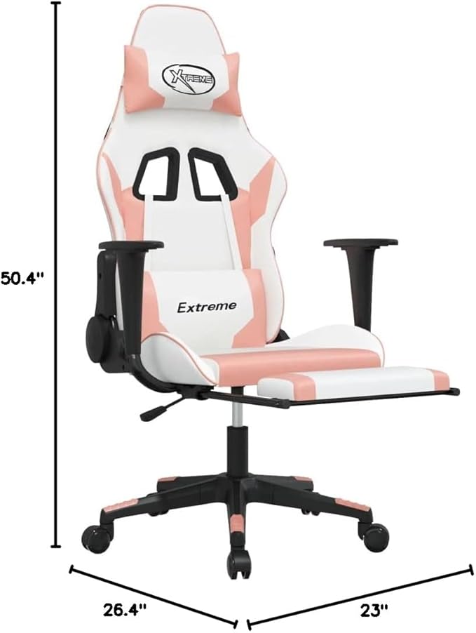 Massage Gaming Chair Desk Chair with Foot RestGaming Computer ChairSuitable for Watching Performances Working Resting Playing Computer Gameswith Footrest White&ampPink Faux Leather