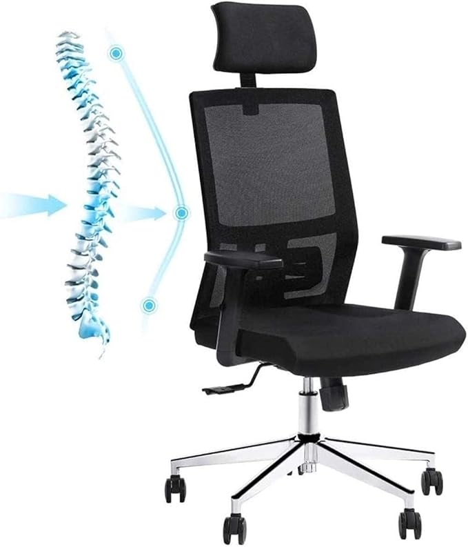 Ergonomic Office Gaming Chair with Adjustable Headrest &amp Lumbar Support Mesh Back Swivel Computer Chair Black