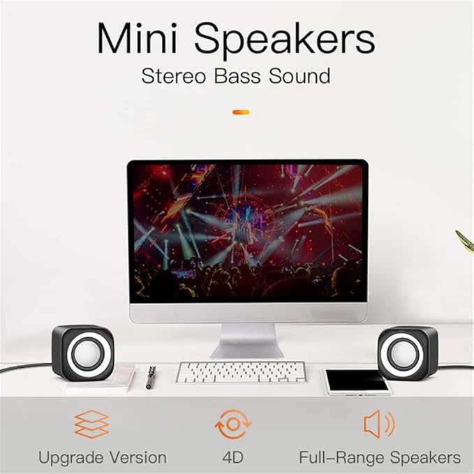 Computer Speakers for Desktop Computer Speaker Deep Bass Sound Loudspeaker USB Mini Audio Speakers for Laptop Notebook Desktop PC Multimedia Loudspeakers(A)