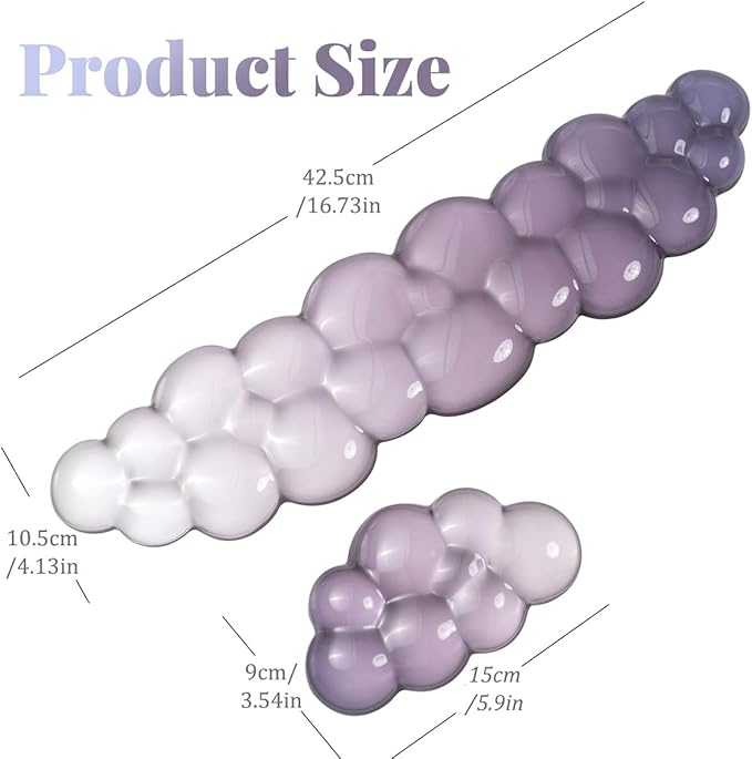 Gel Keyboard Wrist Rest Cloud Set Clear Ergonomic Wrist Support and Arm Support Keyboard Rest for Typing Pain Relief with Non-Slip Soft Washable Wrist Rest(Purple Grey)
