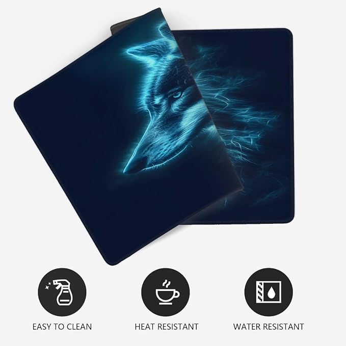 Blue Flame Animal Wolf Large Mouse Pad Gaming Mousepad Desk Mat for Desktop Computer Keyboard Waterproof Mouse Mat Desk Pad with Non-Slip Base for Game School Office Home 35.4 x 15.7