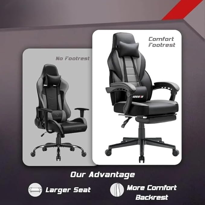 Generic Gaming Chair with Massage Function Ergonomic Design Footrest and Lumbar Support Large Cushion Size (Light Gray) 24* x 27.2* x 52.9*