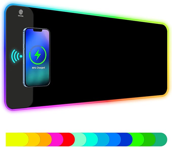 ToLuLu RGB Gaming Wireless Charging Mouse Pad 5/7.5/10/15W 10 Light Modes LED Mouse Pad Computer Keyboard Mat Mousepad 800x300x4MM Extended Large Desk Mat for Gaming MacBook Laptop PC Black