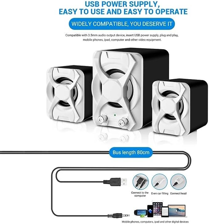 AUX Wired Computer Subwoofer Speakers Bass Reinforcement Stereo 2.1 for PC Phone Loudspeaker(D)