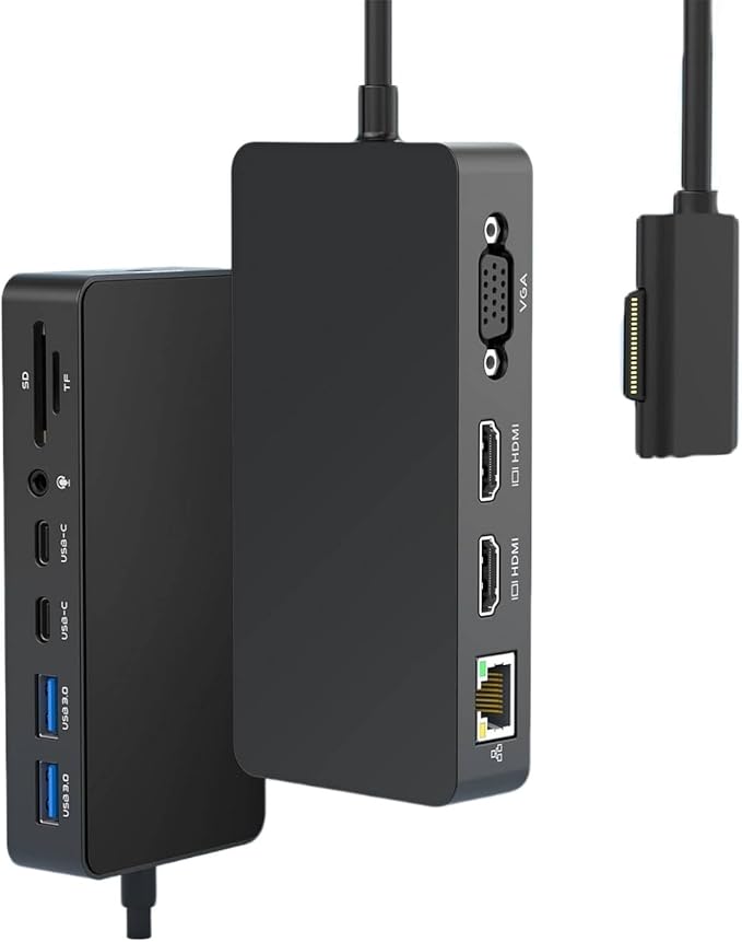 Docking Station Ms Triple Display (2 HDMI 4K+VGA) Dock Accessories for Sf Pro 9/8/X/7/6/5/4/3 Book 3/2/1Laptop go/5/4/3/2