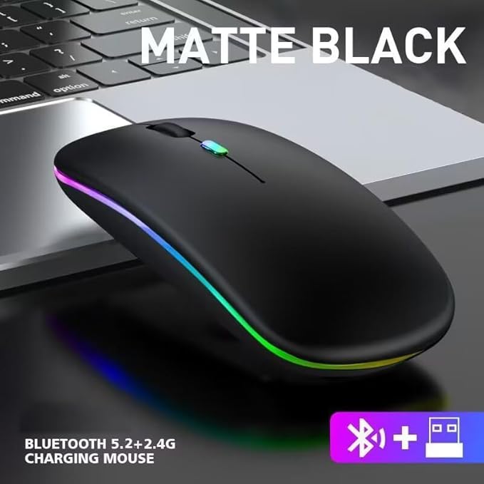 Sahara - Wireless Mouse with Silent Click | Bluetooth &amp USB Connection | Rechargeable Battery | USB &amp Type C Adapter