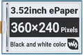 3.52inch e-Paper Display Panel HAT Resolution 360×240 Pixels with SPI Interface Paper-Like Experience Black/White