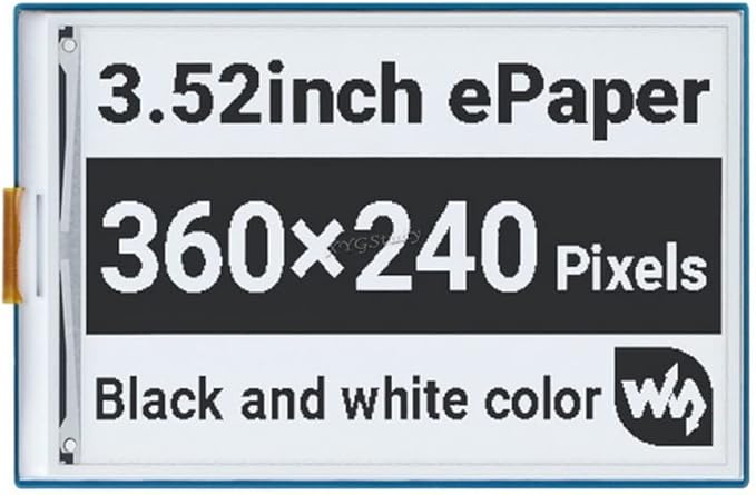 3.52inch e-Paper Display Panel HAT Resolution 360×240 Pixels with SPI Interface Paper-Like Experience Black/White