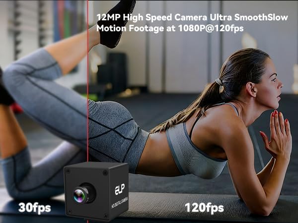 12MP USB Camera 1080P@120fps High Speed Industrial Security 4K USB Webcam with 16mm Narrow Field of View M12 Lens Low Light PC Golf Swing Cam Plug and Play for Linux Windows Mac OS