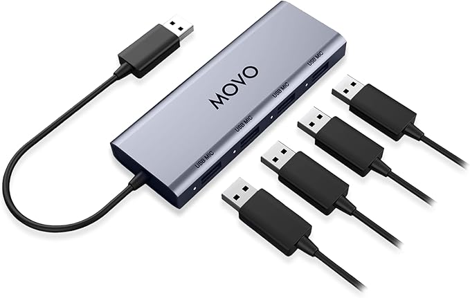 Movo UMX-1 USB Microphone Hub – 4-Port Powered USB Interface for Podcasting &amp Streaming Mics – Low-Noise High-Speed