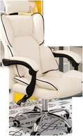 Computer Chair Household Office Chair Gaming Backrest Stool Scroll Wheel Pedal Headrest Latex Leather Rotatable Lifting Chair (Color : White B)