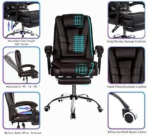 Ergonomic Executive Office Chair with PU Leather High Back 360° Swivel Adjustable Height &amp Silent PU Casters