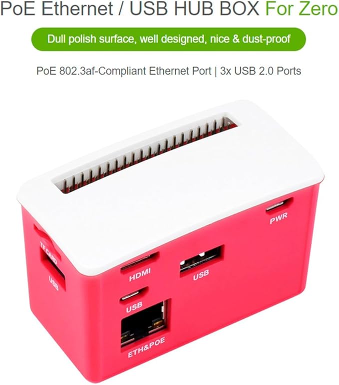 PoE Ethernet/USB HUB HAT Board with ABS Case Box for Raspberry Pi Zero 2W/2WH/Zero PoE 802.3af-Compliant Ethernet Port and 3X USB 2.0 Ports Compatible with USB 2.0/1.1