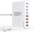 530W USB C Charger Block8-Port USB C Charging Station GaN IV Travel Essentials Multiple Port Charging Station140W Laptop Fast Charger Adapter for MacBook Pro/AirDELLiPadiPhoneSamsung Galaxy