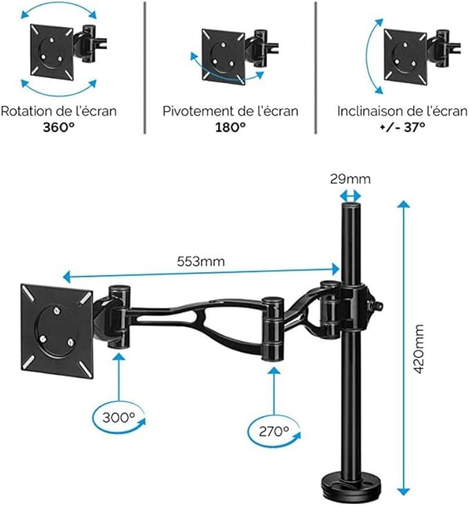 Fellowes 8041601 Professional Series Adjustable Depth Computer Monitor Stand for Desk with Single Monitor Arm 30 Inch Monitor Capacity